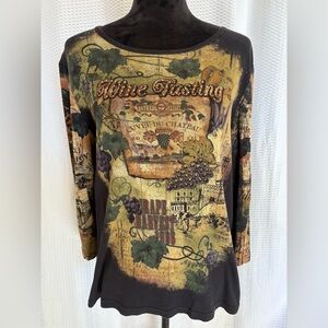 Christopher & Banks graphic “Wine Tasting” 3/4 sleeve blouse size large